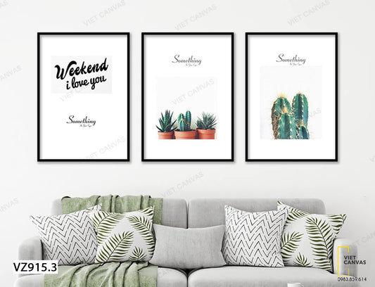 Bộ 3 Tranh Xương Rồng Và Quotes - VZ915.3