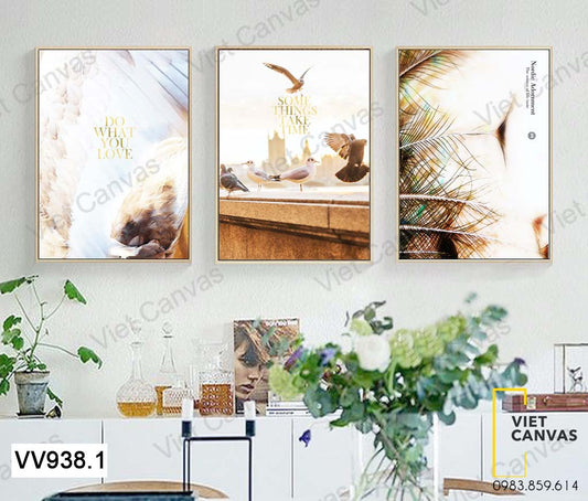 Bộ 3 Tranh Đàn Chim Bồ Câu Và Lá Cây - VV938.1