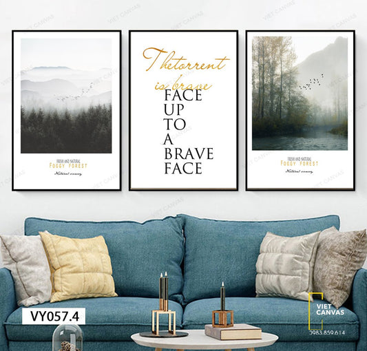 Bộ 3 Tranh Sương Phủ Núi Đồi Và Quotes - VY057.4