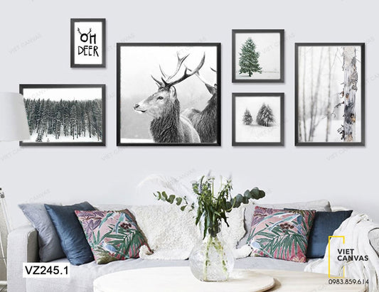 Bộ 6 Tranh Hươu, Rừng Thông Và Quotes - VZ245.1