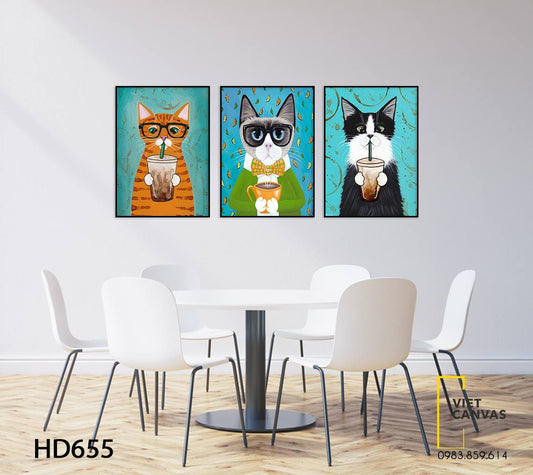 Bộ 3 Tranh Ba Chú Mèo Đáng Yêu - HD655