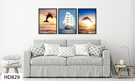 Bộ 3 Tranh Thuyền Và Cá Heo - HD829