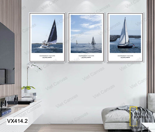 Bộ 3 Tranh Thuyền Ngoài Khơi Xa - VX414.2