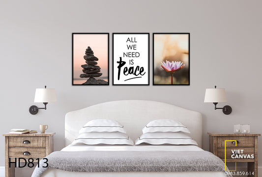 Bộ 3 Tranh Hoa Sen, Viên Đá Và Quotes - HD813