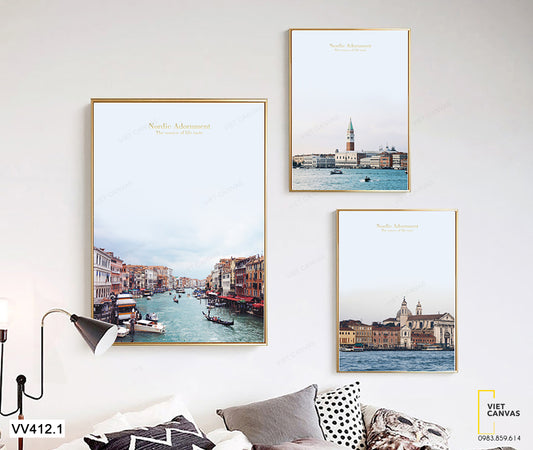 Bộ 3 Tranh Thành Phố Và Con Kênh - VV412.1