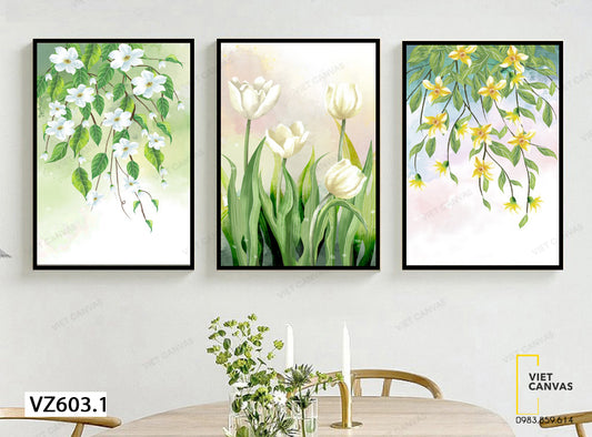Bộ 3 Tranh Tulip Trắng - VZ603.1