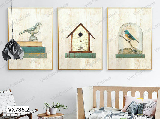 Bộ 3 Tranh Về Chim Và Những Quyển Sách - VX786.2