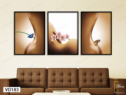 Bộ 3 Tranh Vẻ Đẹp Quyến Rũ Của Hoa Và Bướm - VD183