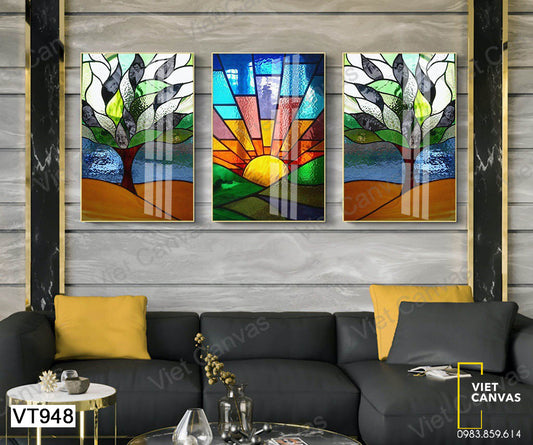 Bộ 3 Tranh Cây Và Mặt Trời - VT948