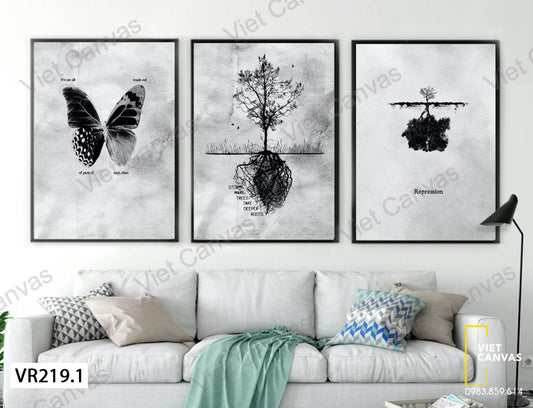 Bộ 3 Tranh Cây Và Bươm Bướm - VR219.1