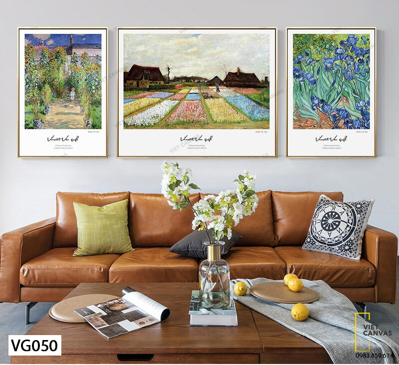 Bộ 3 Tranh Vườn Hoa Nghệ Thuật Van Gogh - VG050