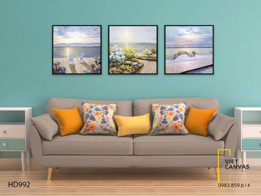 Bộ 3 Tranh Vườn Hoa Và Biển - HD992