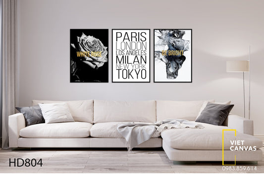 Bộ 3 Tranh White Rose Đẳng Cấp Và Quotes - HD804