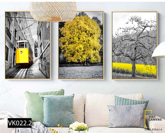 Bộ 3 Tranh Xe Lửa Và Cây Cối - VK022.2