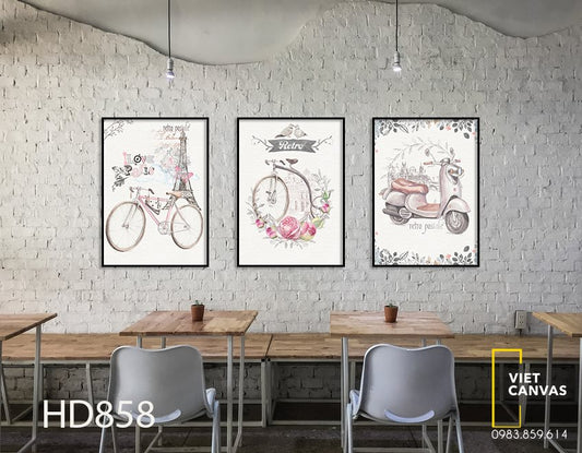 Bộ 3 Tranh Những Chiếc Xe Và Tháp Eiffel - HD858