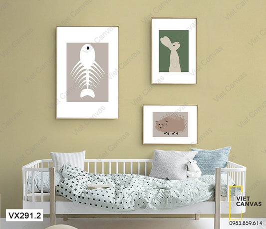 Bộ 3 Tranh Xương Cá, Chú Thỏ Và Con Nhím - VX291.2