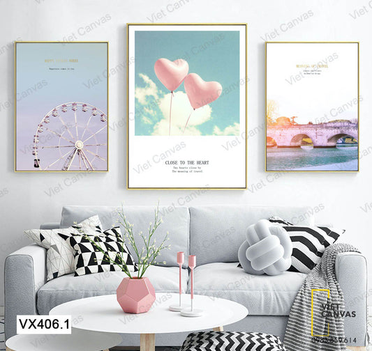 Bộ 3 Tranh Vòng Quay, Cây Cầu Và Bong Bóng - VX406.1