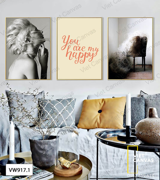 Bộ 3 Tranh Cô Gái Và Quotes - VW917.1