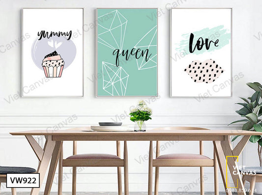 Bộ 3 Tranh Cupcake Và Kim Cương - VW922