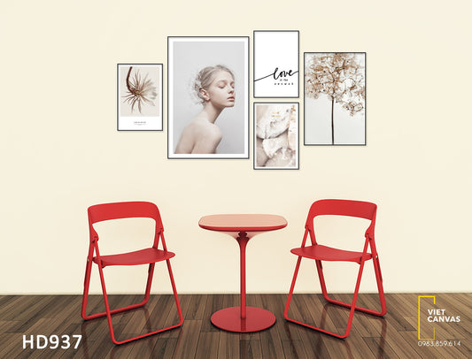 Bộ 5 Tranh Cô Gái, Cây Hoa Và Quotes - HD937