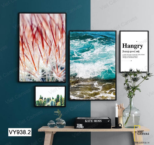 Bộ 4 Tranh Xương Rồng, Biển Cả Và Quotes - VY938.2