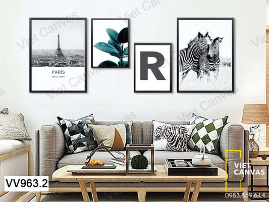 Bộ 4 Tranh Tháp Eiffel Và Ngựa Vằn - VV963.2