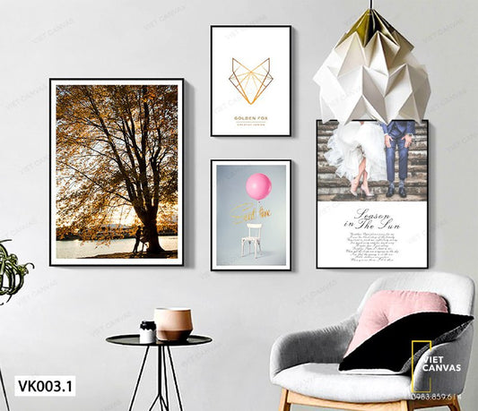 Bộ 4 Tranh Cô Dâu, Chú Rể, Bong Bóng Và Khu Rừng - VK003.1