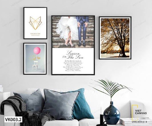 Bộ 4 Tranh Cặp Đôi Lãng Mạn, Bong Bóng, Khu Rừng Và Quotes - VK003.2