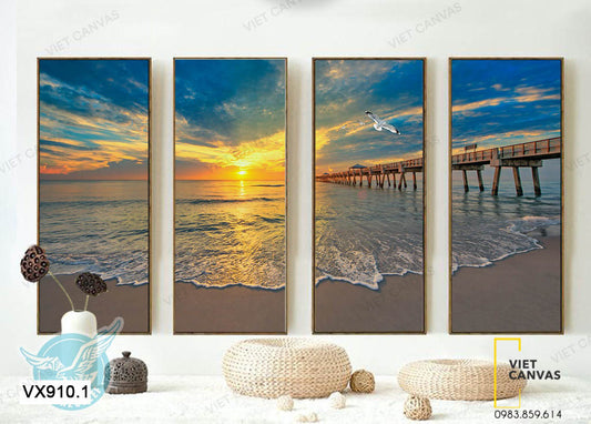 Bộ 4 Tranh Cây Cầu Trên Biển - VX910.1