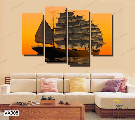 Bộ 4 Tranh Chiếc Thuyền Cổ Xưa - VX908