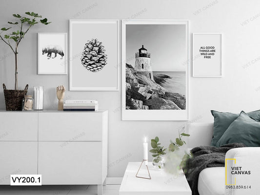 Bộ 4 Tranh Chú Chó, Trái Thông Và Ngọn Hải Đăng - VY200.1