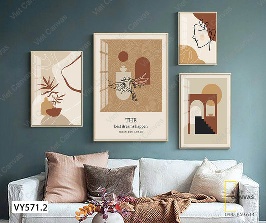 Bộ 4 Tranh Hình Cô Gái Và Những Cảnh Vật - VY571.2