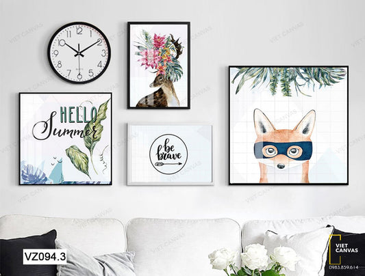 Bộ 4 Tranh Hoa Lá Và Chú Mèo - VZ094.3