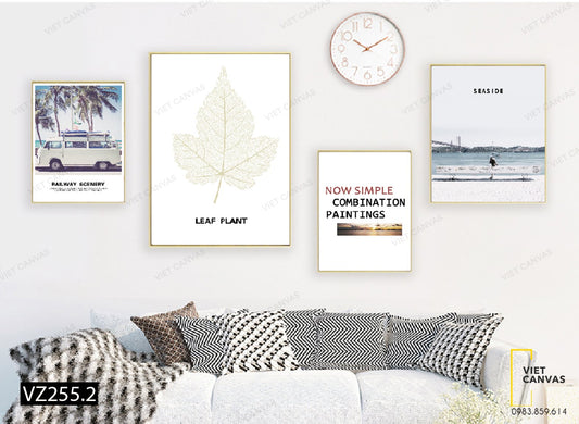 Bộ 4 Tranh Lá Cây, Xe Lam, Bầu Trời Và Quotes - VZ255.2