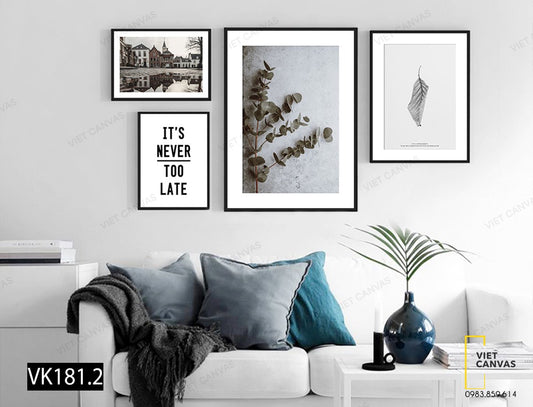 Bộ 4 Tranh Khu Phố Với Những Chiếc Lá Và Quotes - VK181.2