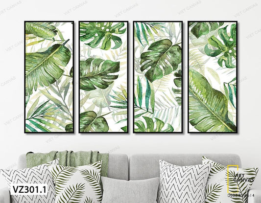 Bộ 4 Tranh Lá Cây Màu Xanh - VZ301.1