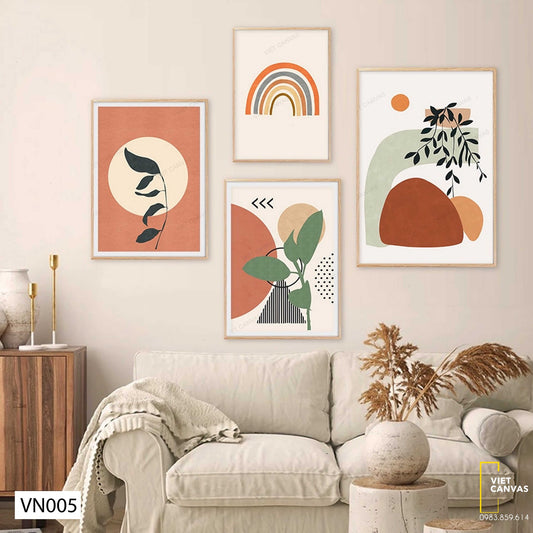 Bộ 4 Tranh Lá Cây Và Đá - VN005