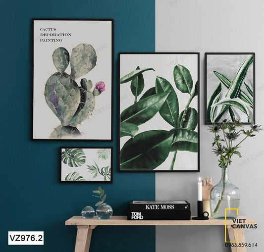 Bộ 4 Tranh Màu Xanh Tươi Mát Của Lá Cây - VZ976.2