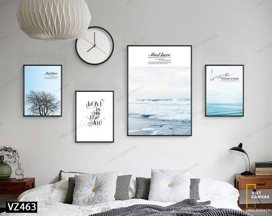 Bộ 4 Tranh Cây, Sóng Biển Và Quotes - VZ463