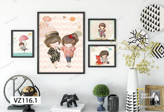 Bộ 4 Tranh Hoạt Hình Dễ Thương - VZ116.1