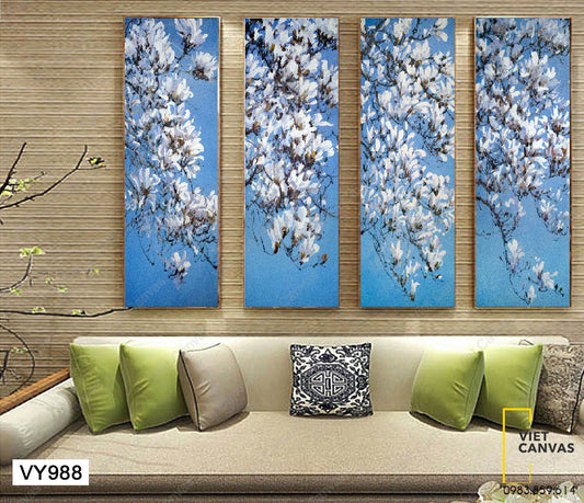 Bộ 4 Tranh Nhành Hoa Khoe Sắc- VY988