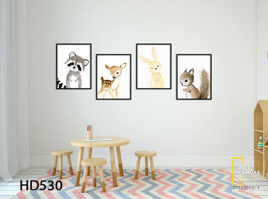 Bộ 4 Tranh Những Con Thú Dễ Thương - HD530