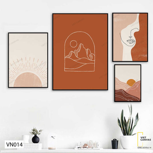Bộ 4 Tranh Phong Cảnh, Mặt Trời Và Hình Vẽ - VN014