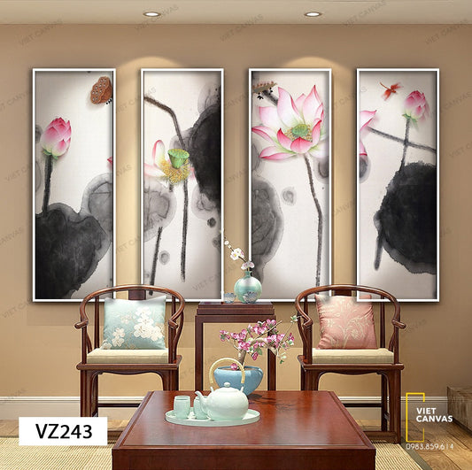 Bộ 4 Tranh Sen Nở Trong Đầm - VZ243