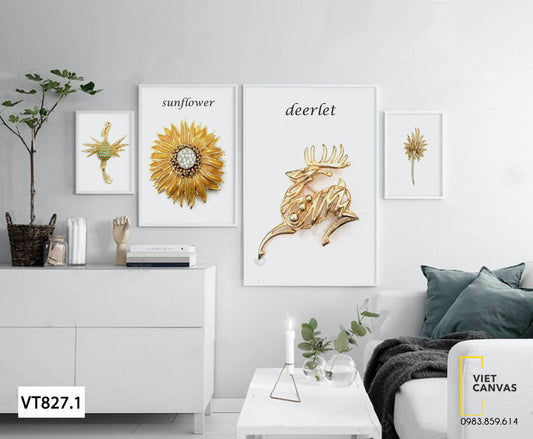 Bộ 4 Tranh Hưu Và Hoa Mặt Trời - VT827.1