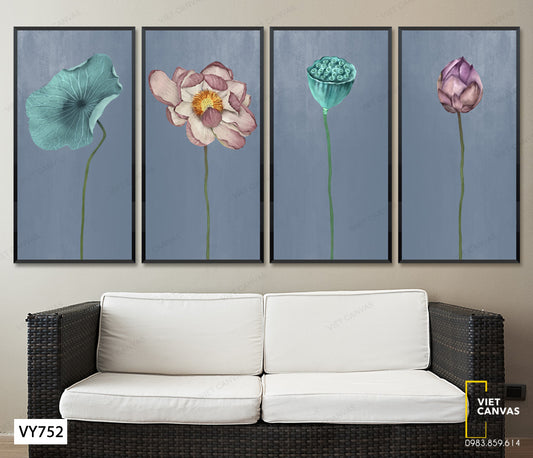 Bộ 4 Tranh Vẻ Đẹp Của Hoa Sen - VY752