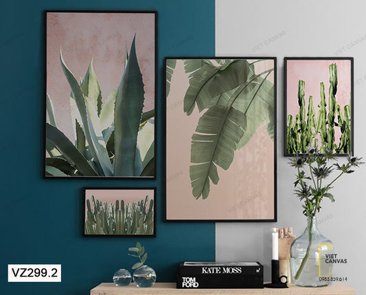 Bộ 4 Tranh Xương Rồng, Lô Hội Và Tàu Lá Chuối - VZ299.2