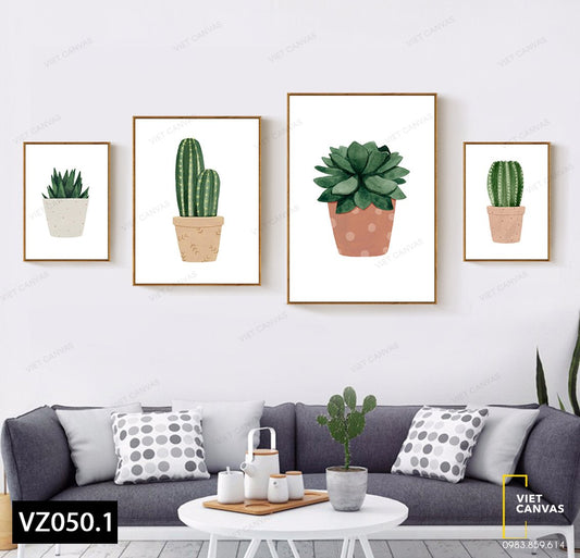 Bộ 4 Tranh Xương Rồng Và Sen Đá - VZ050.1