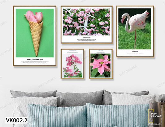 Bộ 5 Tranh Hoa Lá Và Chú Hạc Trắng - VK002.2