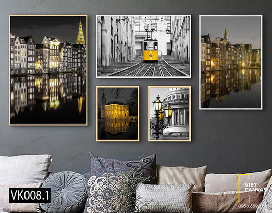 Bộ 5 Tranh Khung Cảnh Thành Phố Về Đêm - VK008.1
